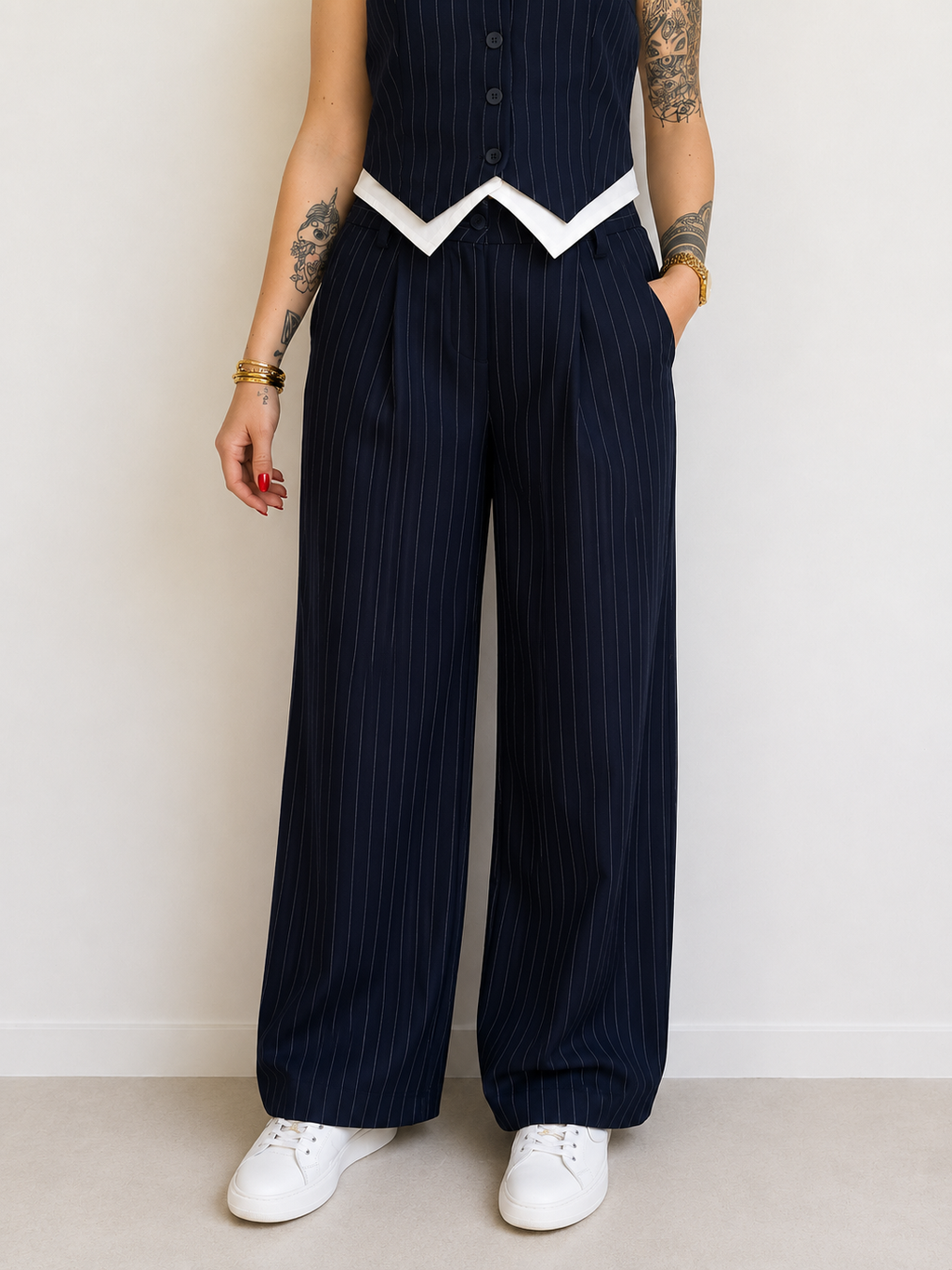 Pantalone ampio gessato