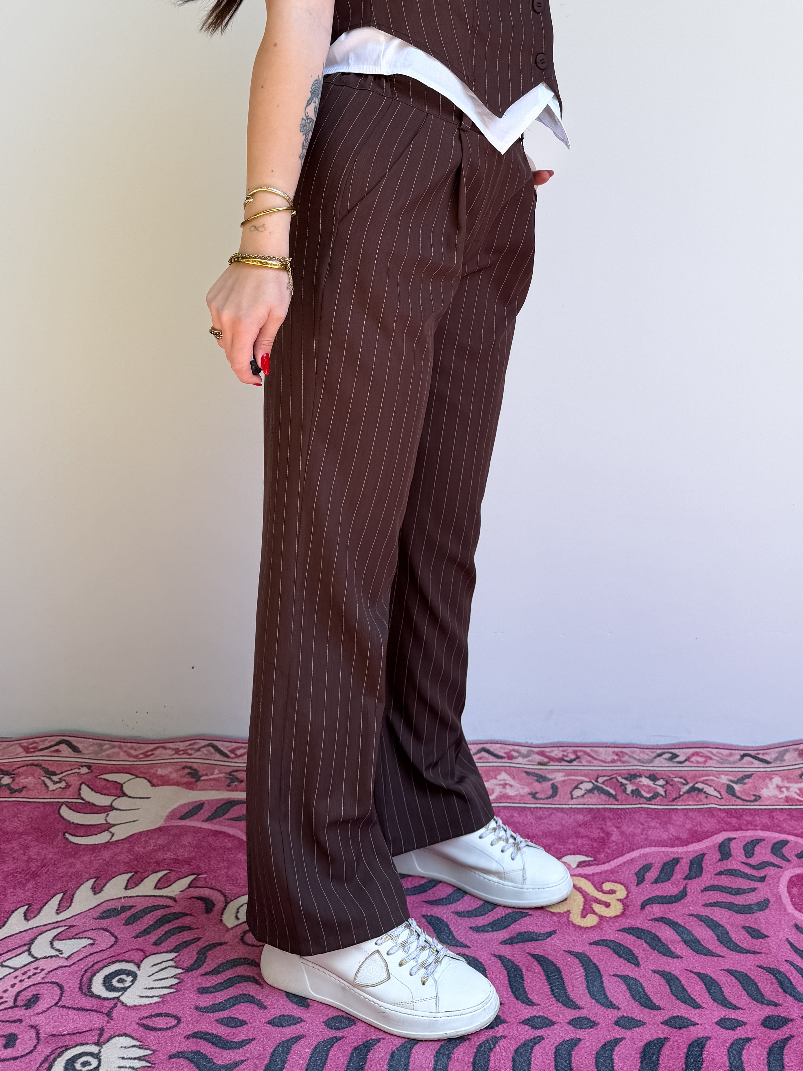 Pantalone ampio gessato