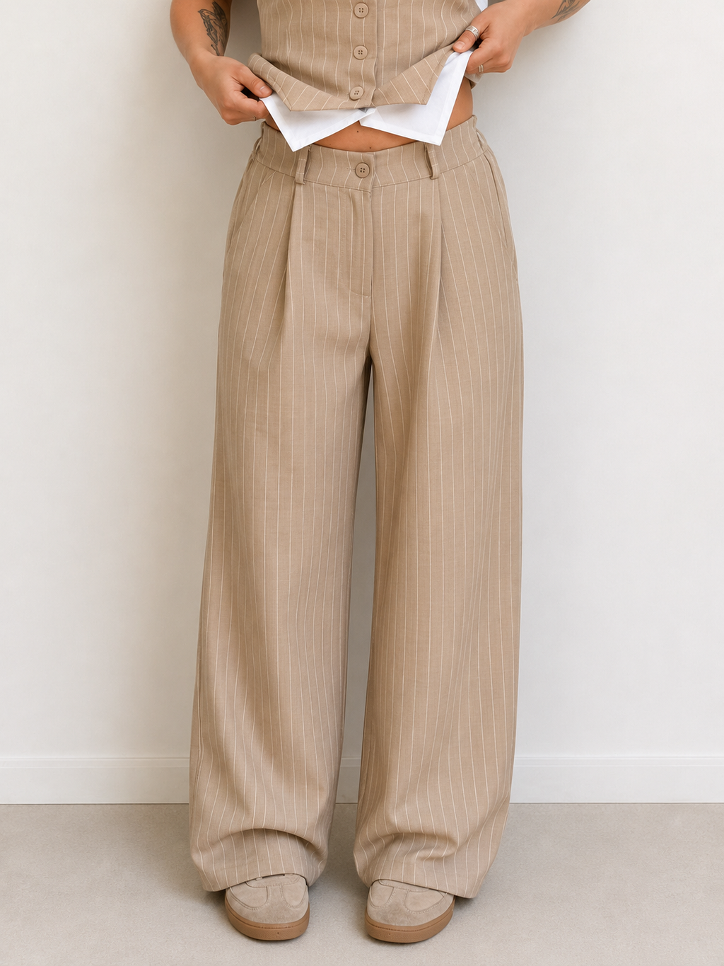 Pantalone ampio gessato