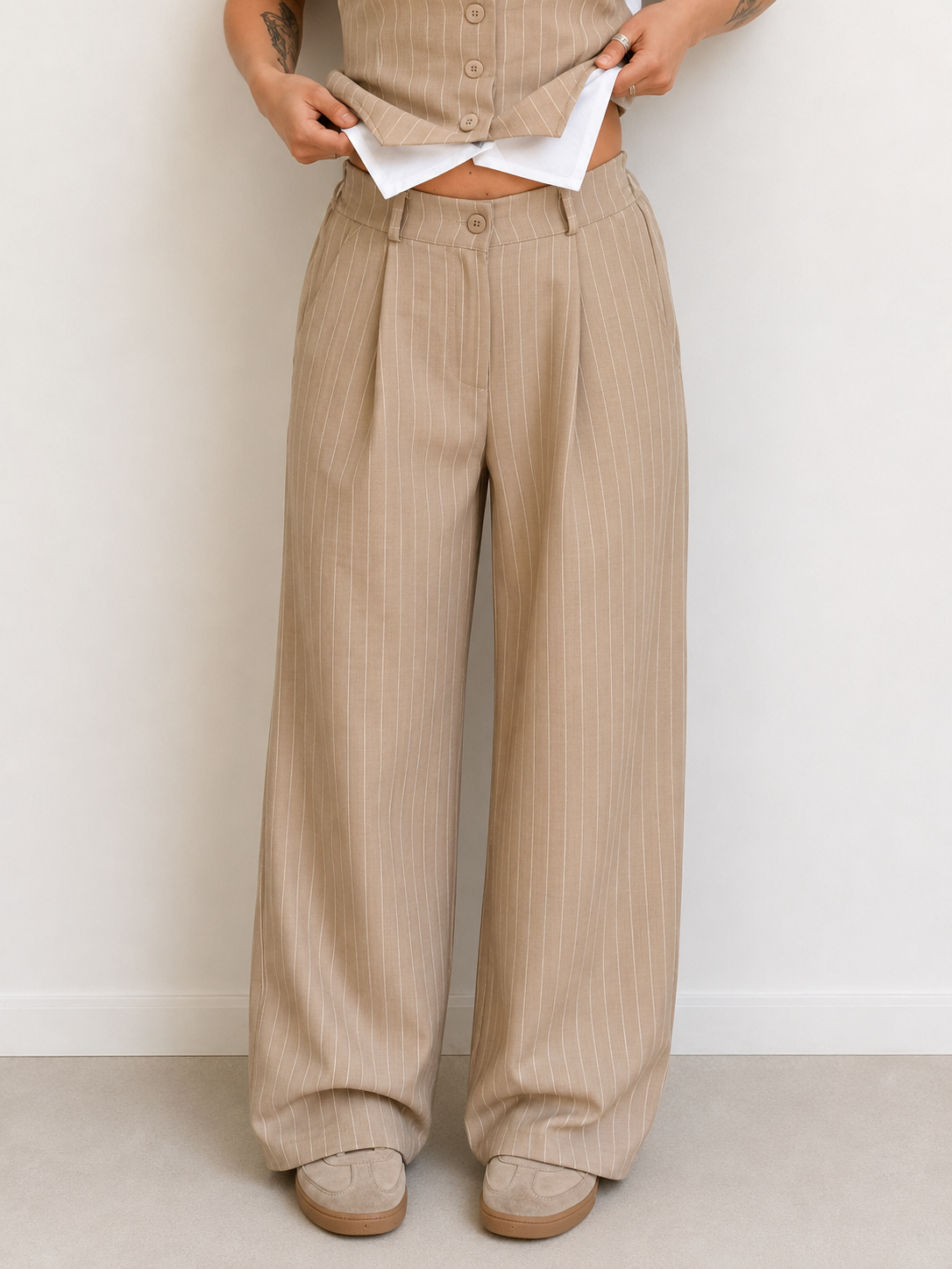 Pantalone ampio gessato