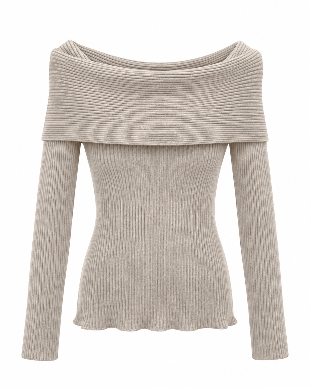 Maglia donna a coste con scollo Bardot