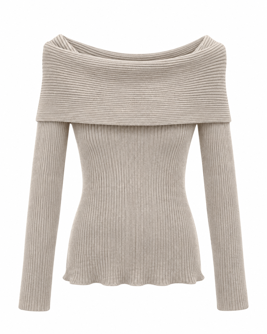 Maglia donna a coste con scollo Bardot