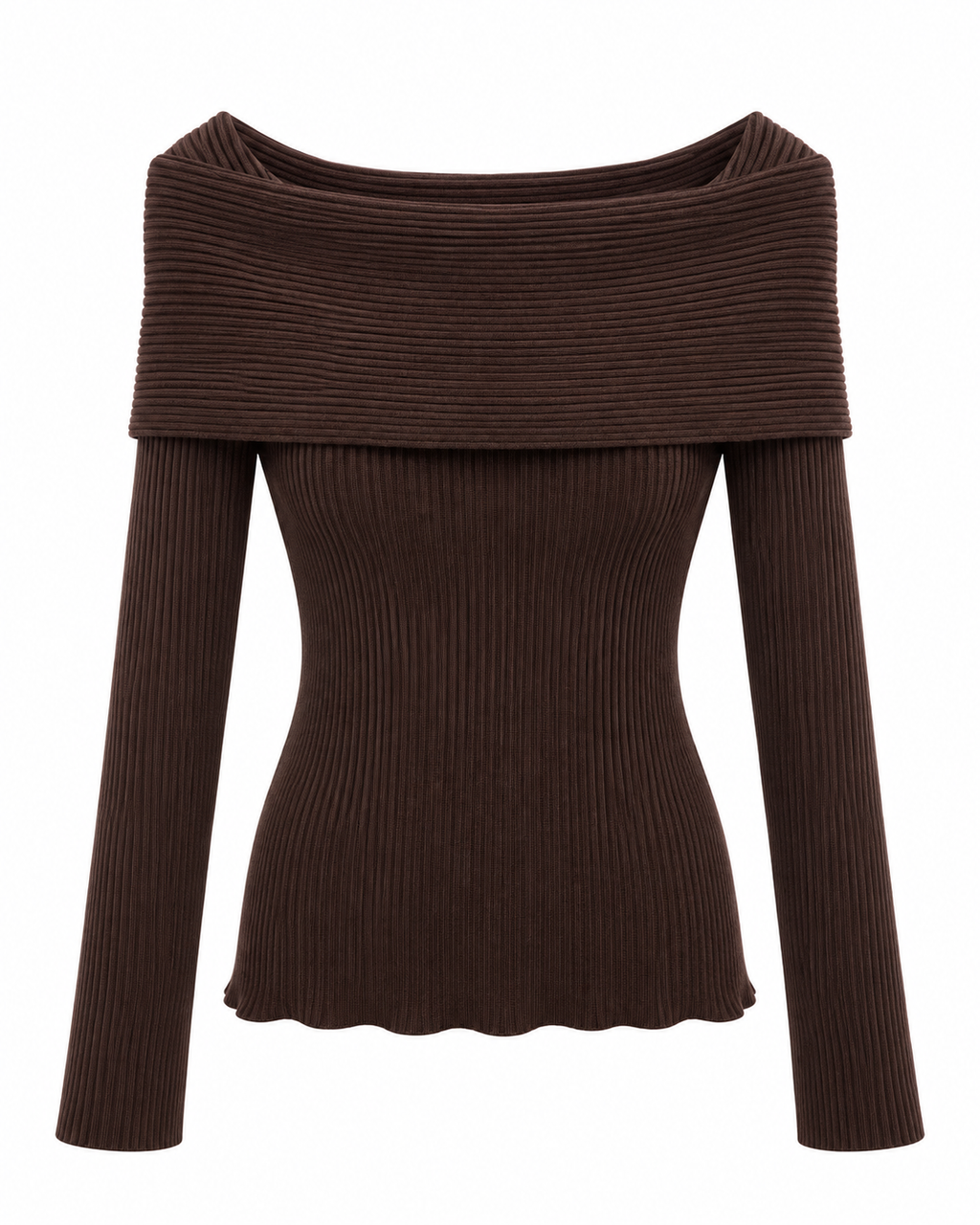 Maglia donna a coste con scollo Bardot