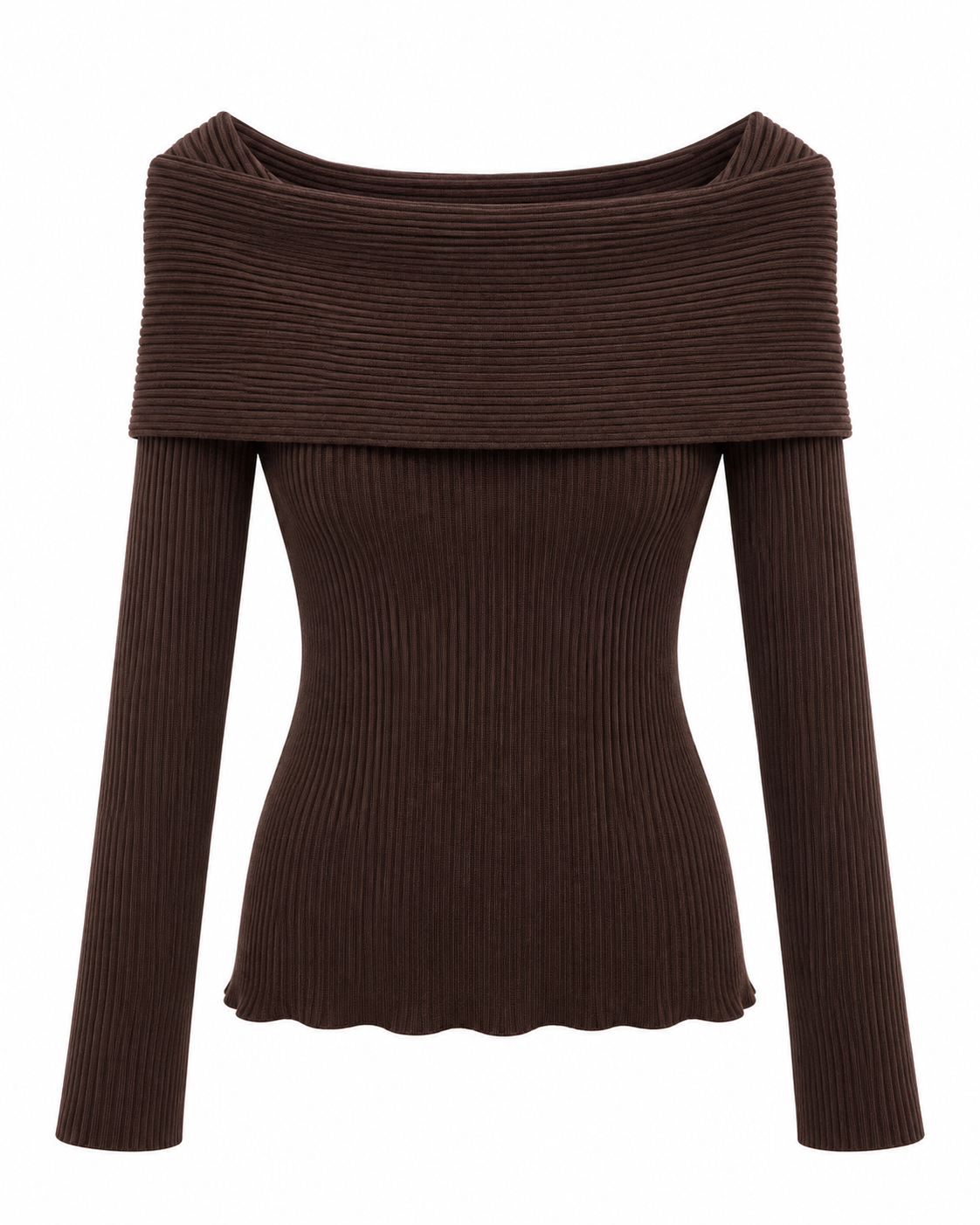 Maglia donna a coste con scollo Bardot