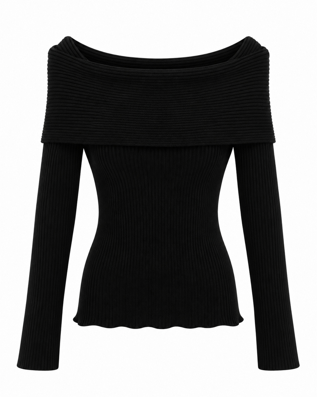 Maglia donna a coste con scollo Bardot