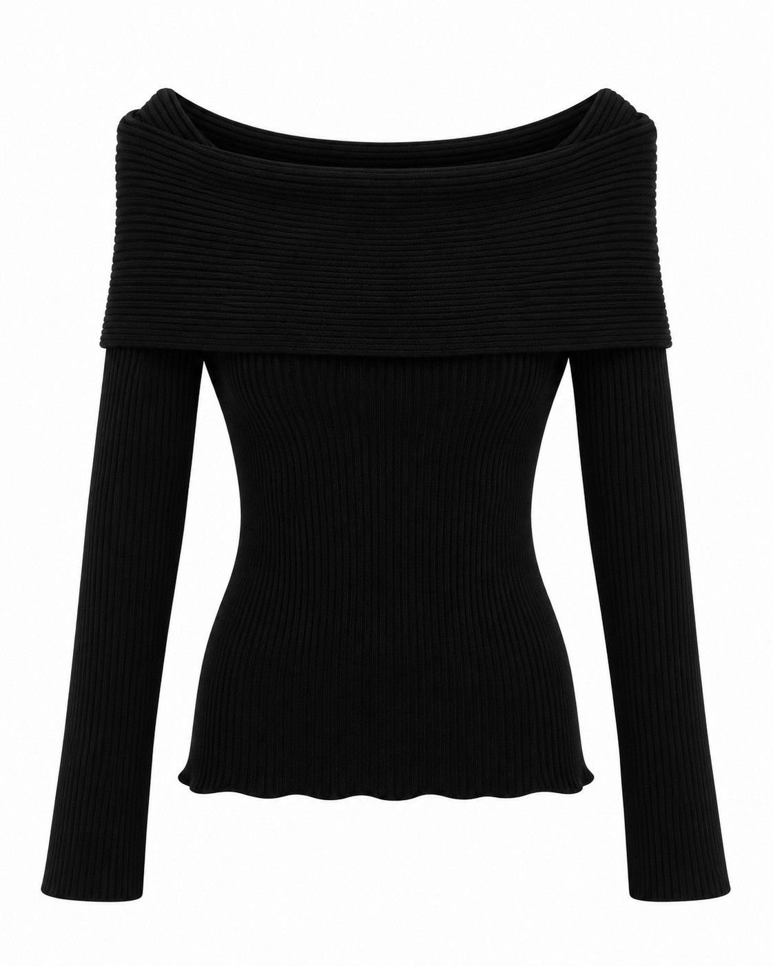 Maglia donna a coste con scollo Bardot