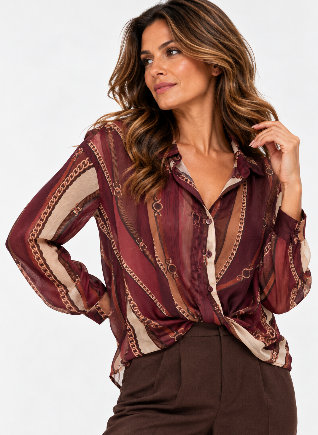 Camicia donna fantasia catene con drappeggio