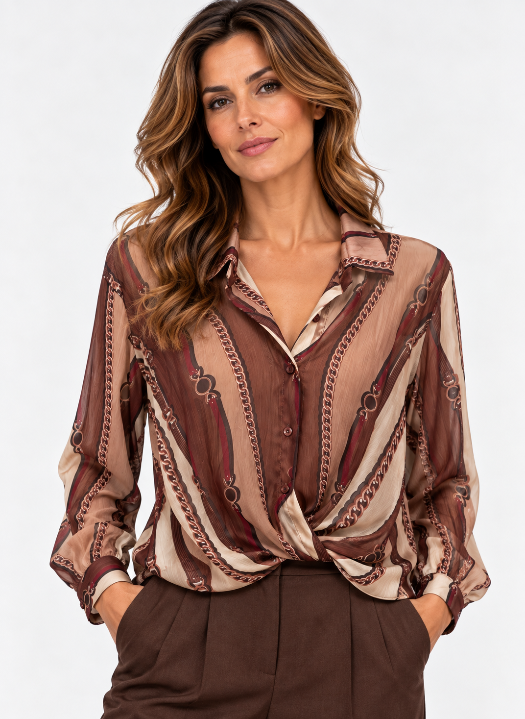 Camicia donna fantasia catene con drappeggio