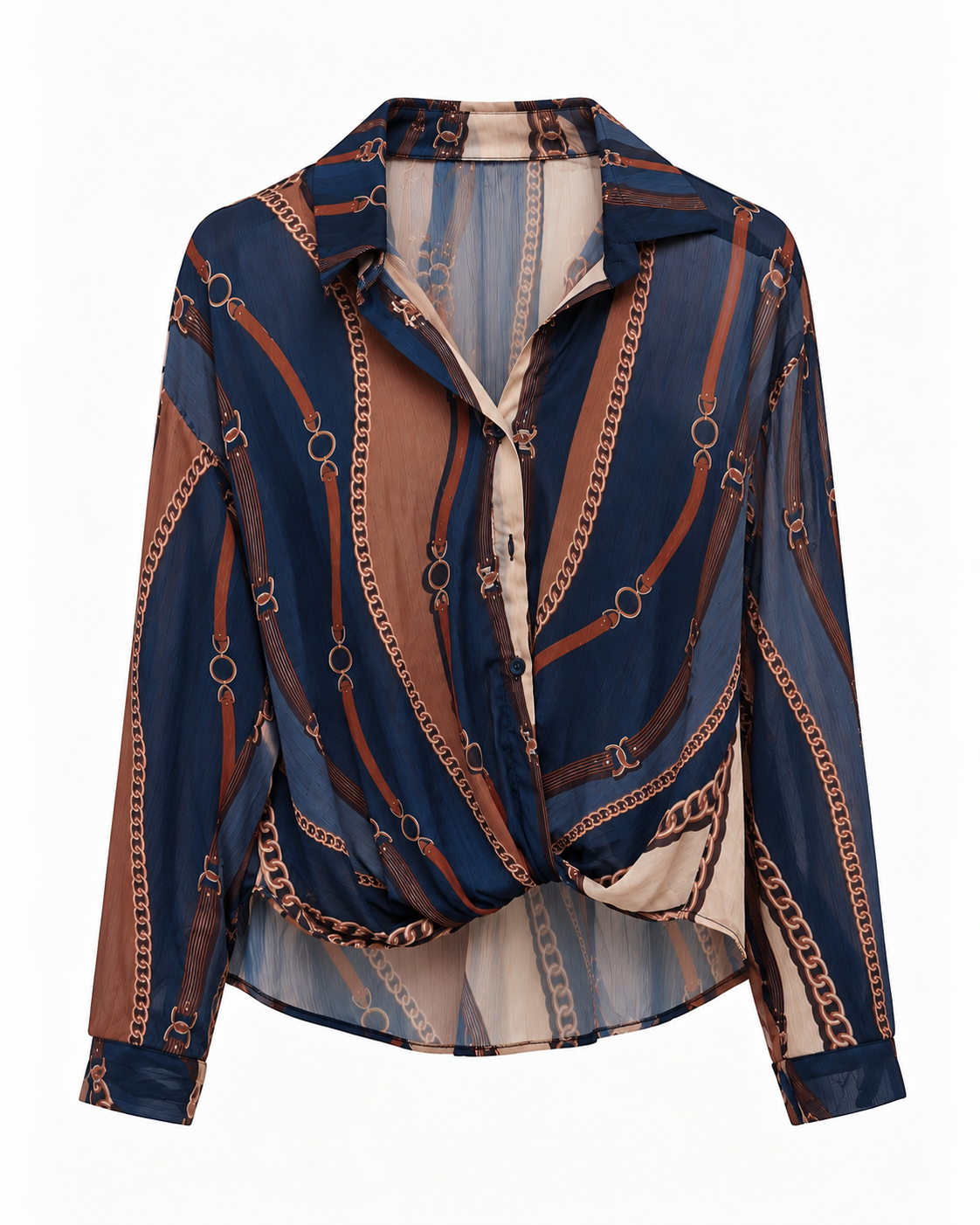 Camicia donna fantasia catene con drappeggio