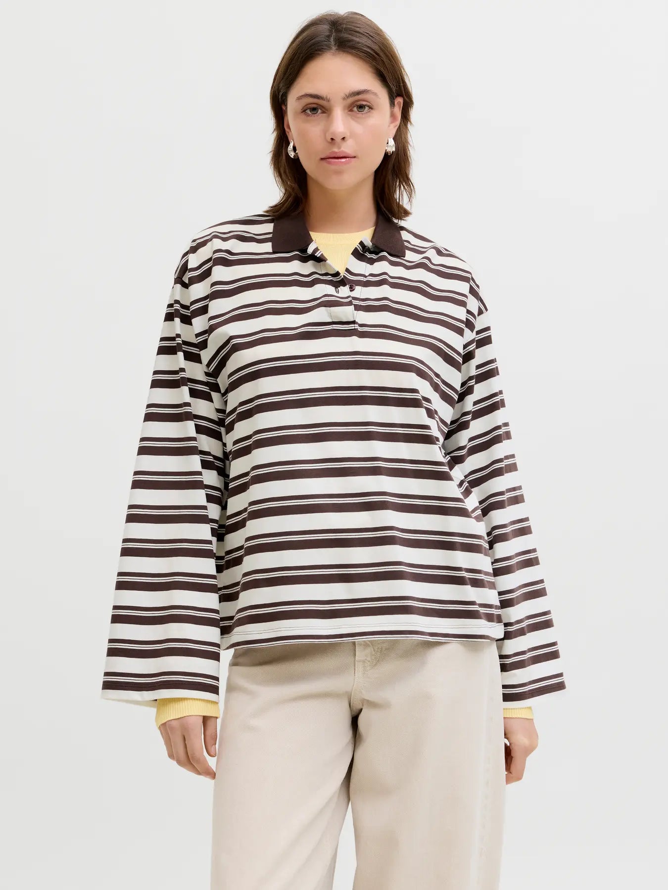 Polo over rigata a maniche lunghe