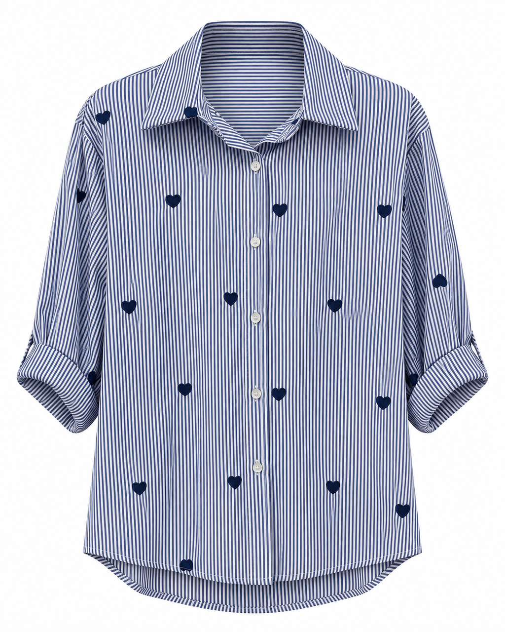 Camicia a righe con cuori ricamati