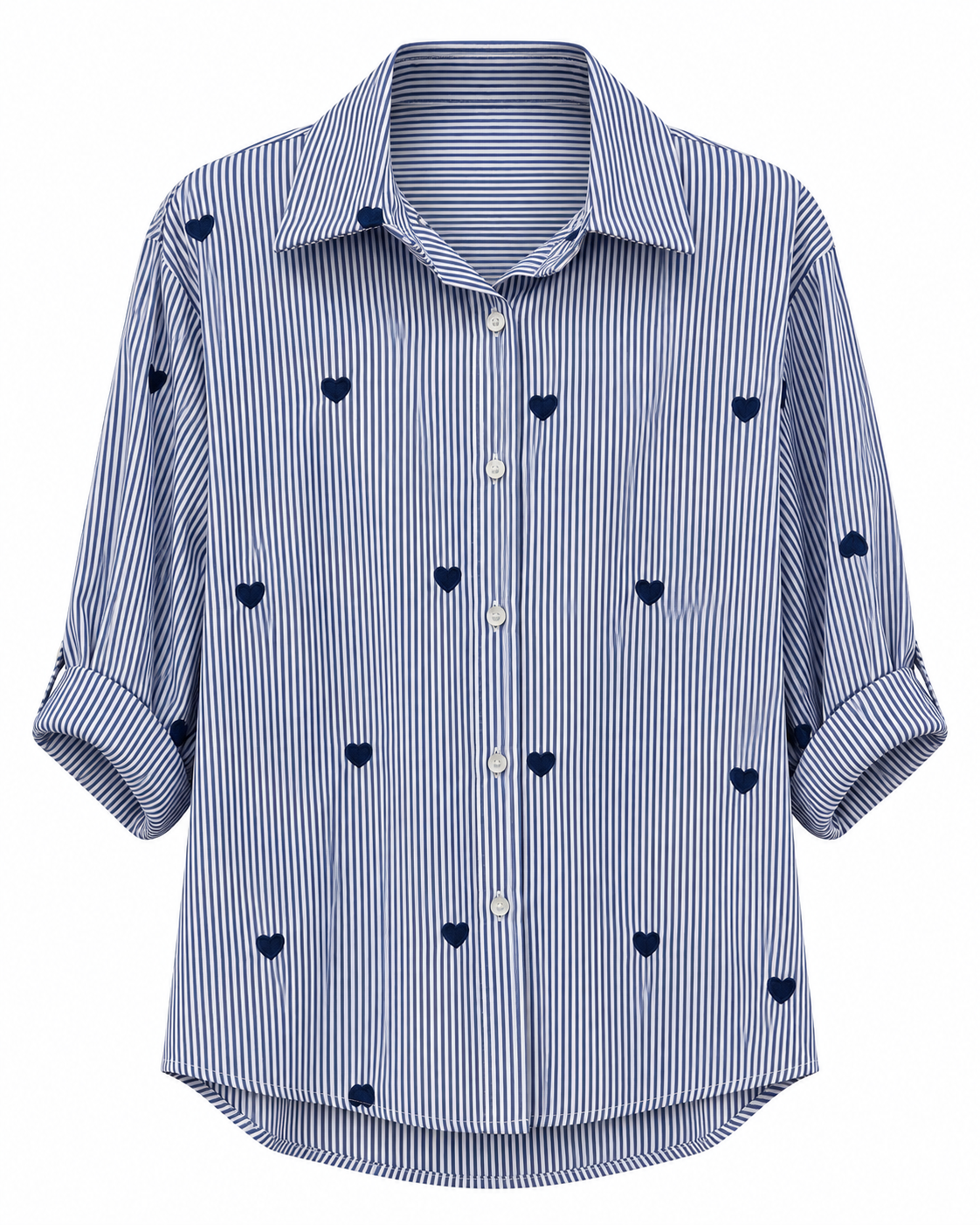 Camicia a righe con cuori ricamati