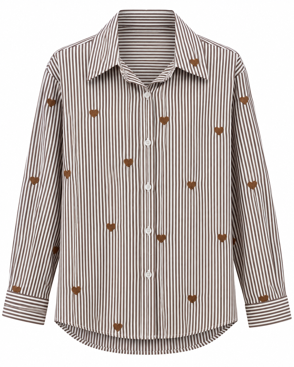 Camicia a righe con cuori ricamati