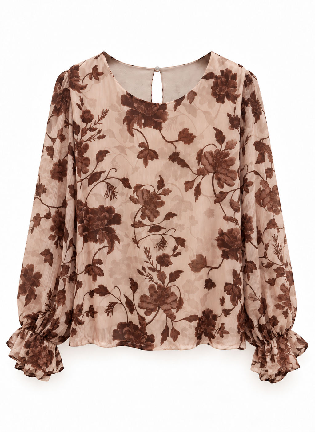 Blusa Donna Floreale con Maniche a Volant