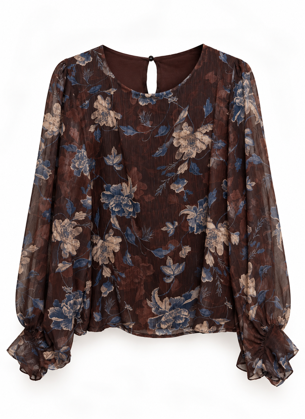 Blusa Donna Floreale con Maniche a Volant