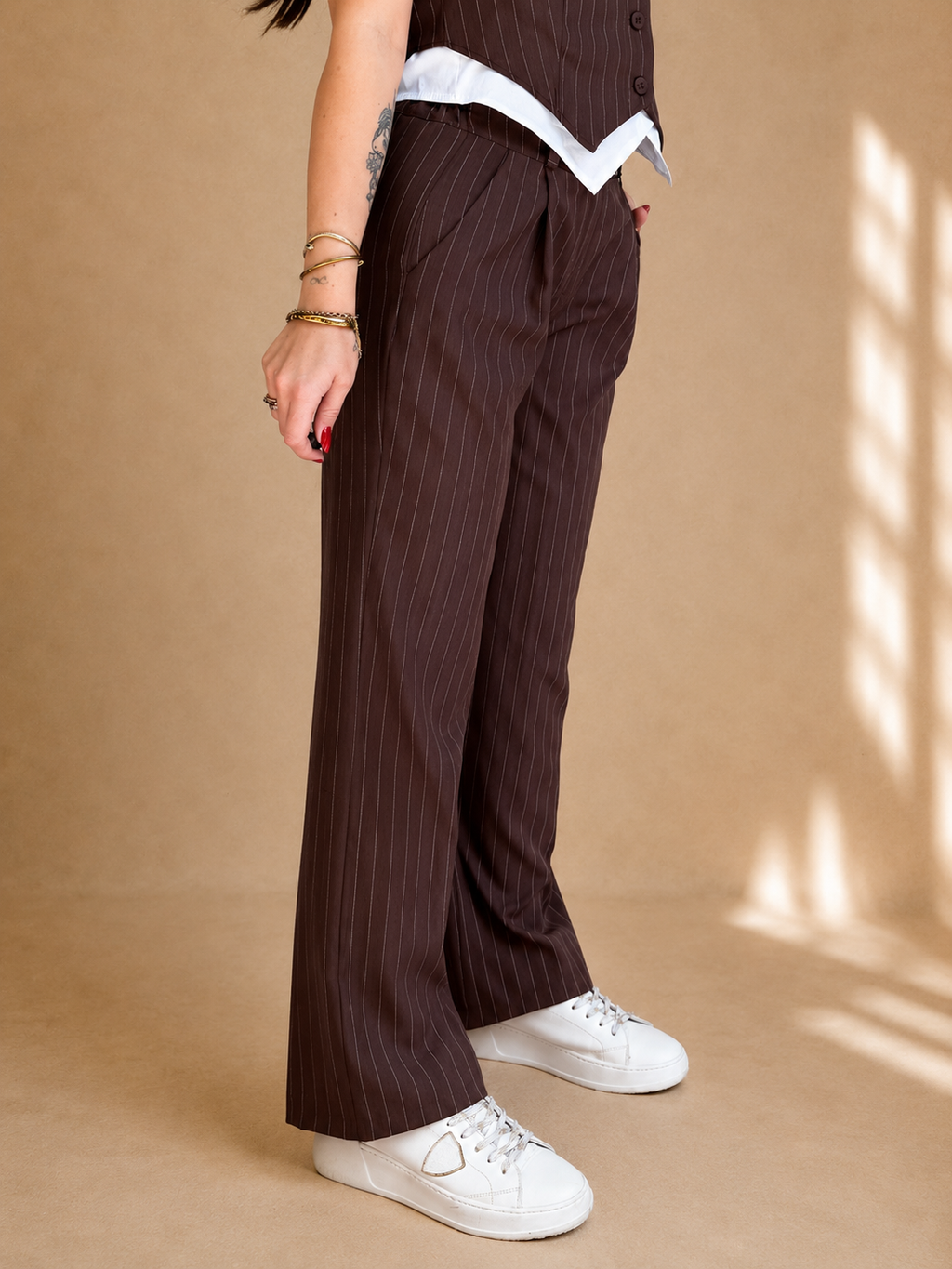 Pantalone ampio gessato