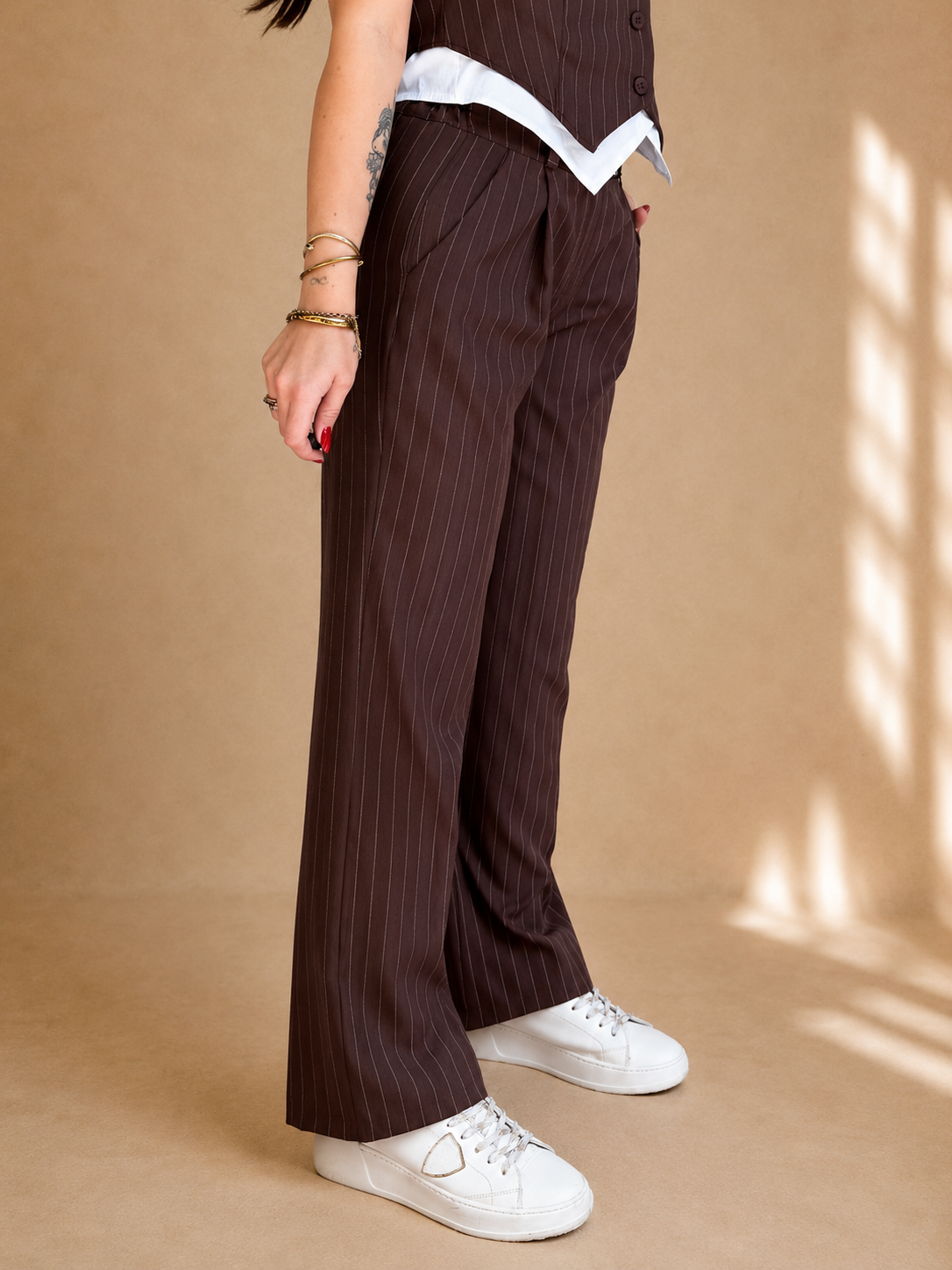 Pantalone ampio gessato