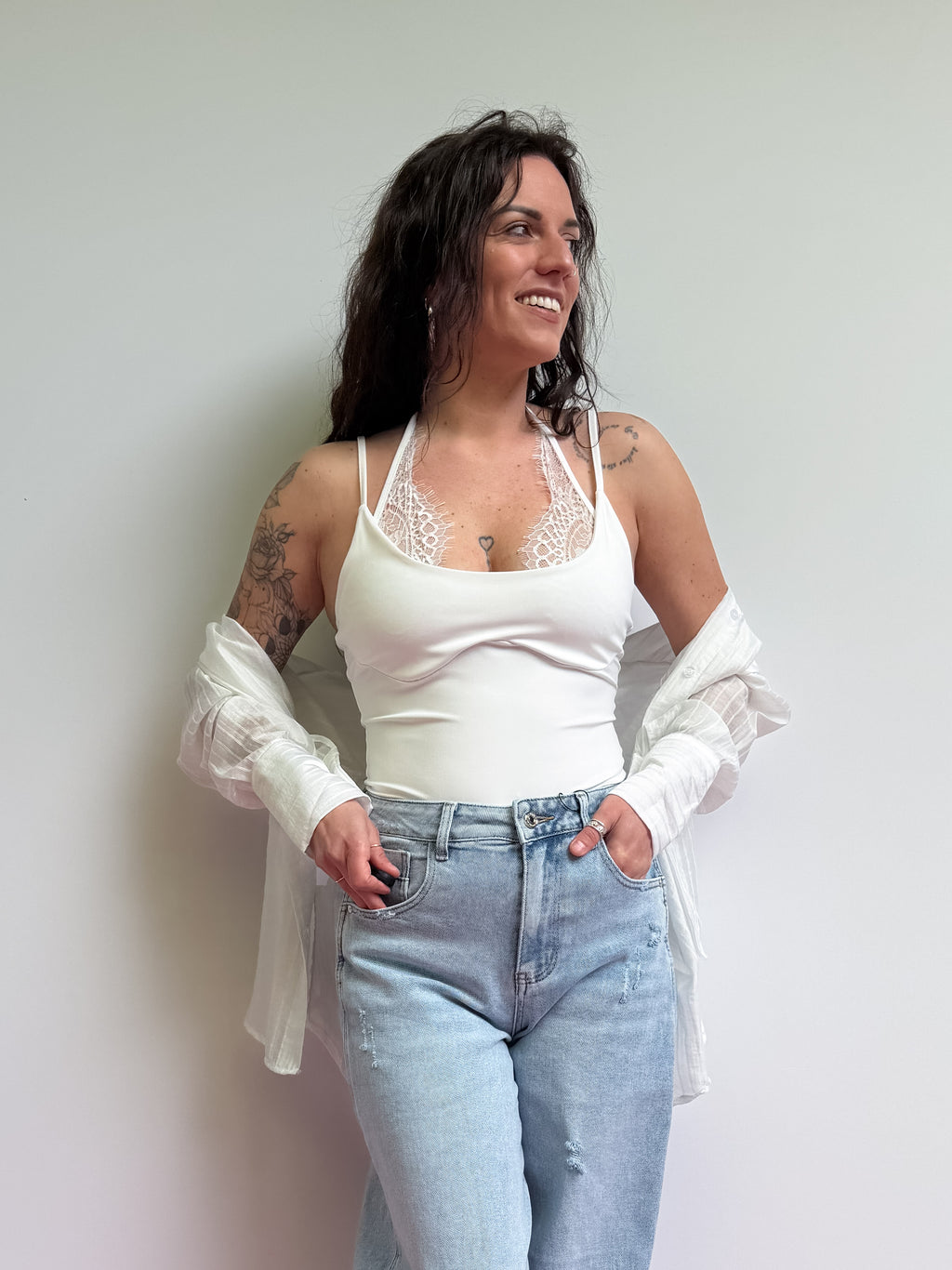Body con inserto in pizzo