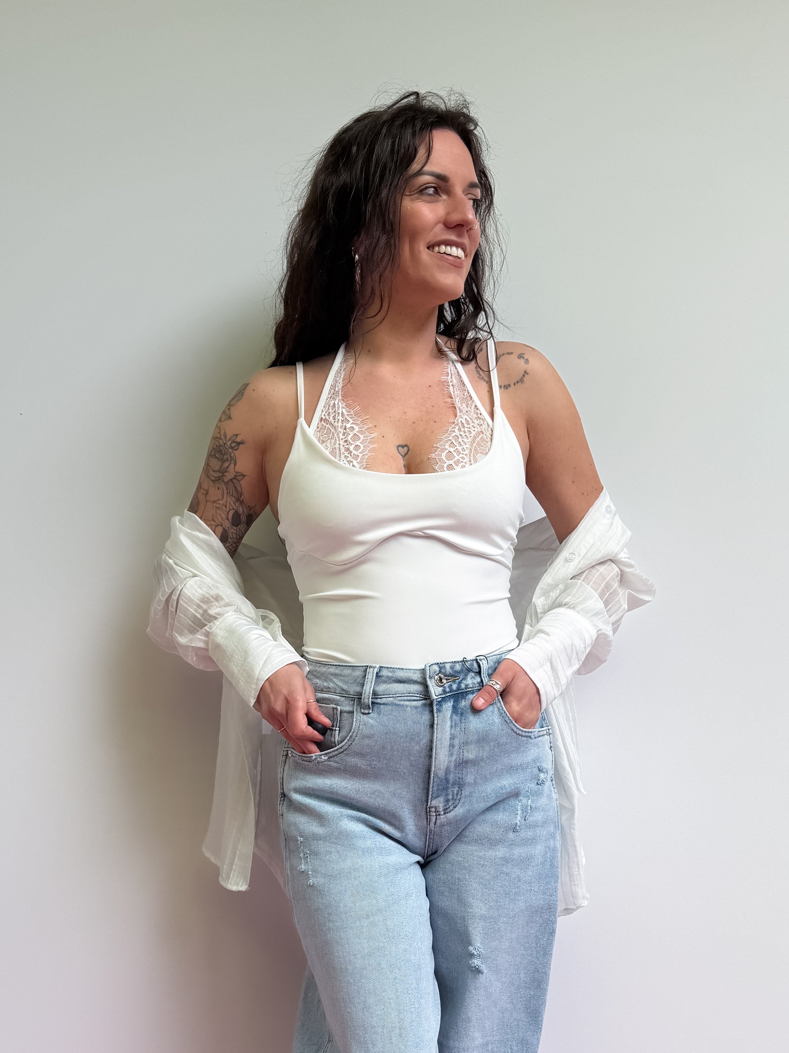 Body con inserto in pizzo