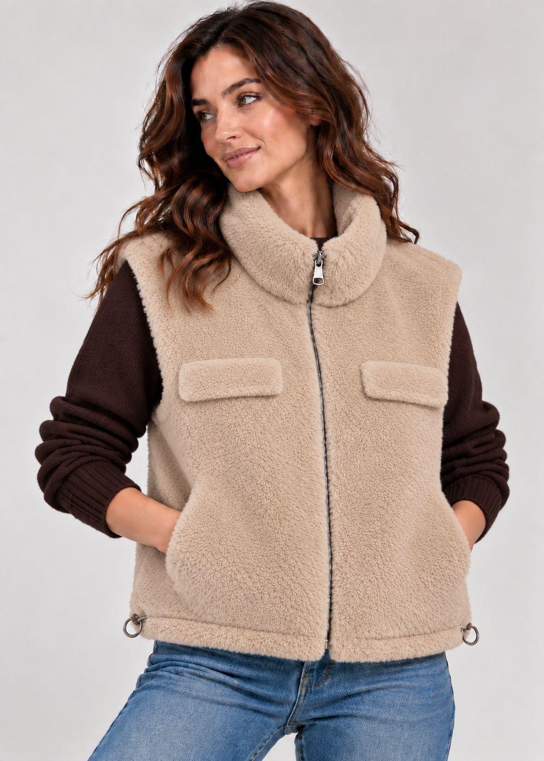 Gilet donna in pelliccia ecologica con zip