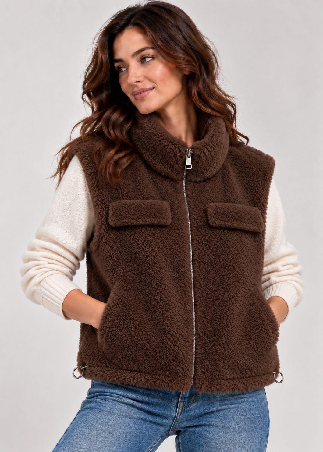 Gilet donna in pelliccia ecologica con zip