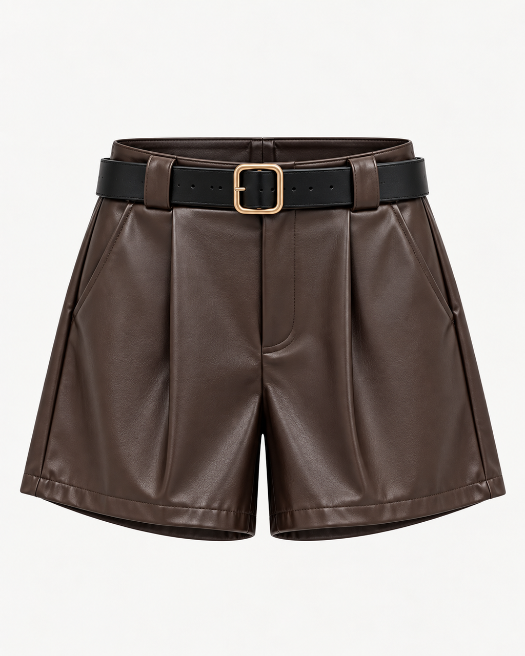 Shorts donna effetto pelle con cintura