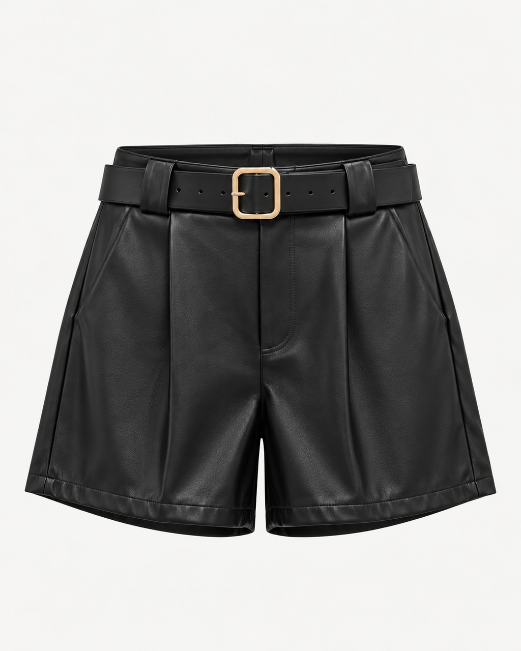 Shorts donna effetto pelle con cintura