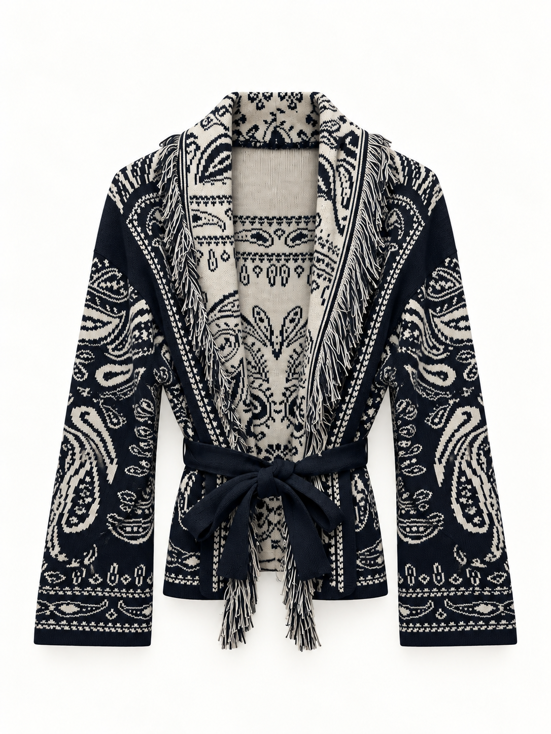 Cardigan Donna Paisley con Frange