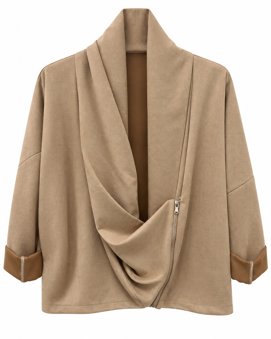 Giacca effetto suede con zip e drappeggio