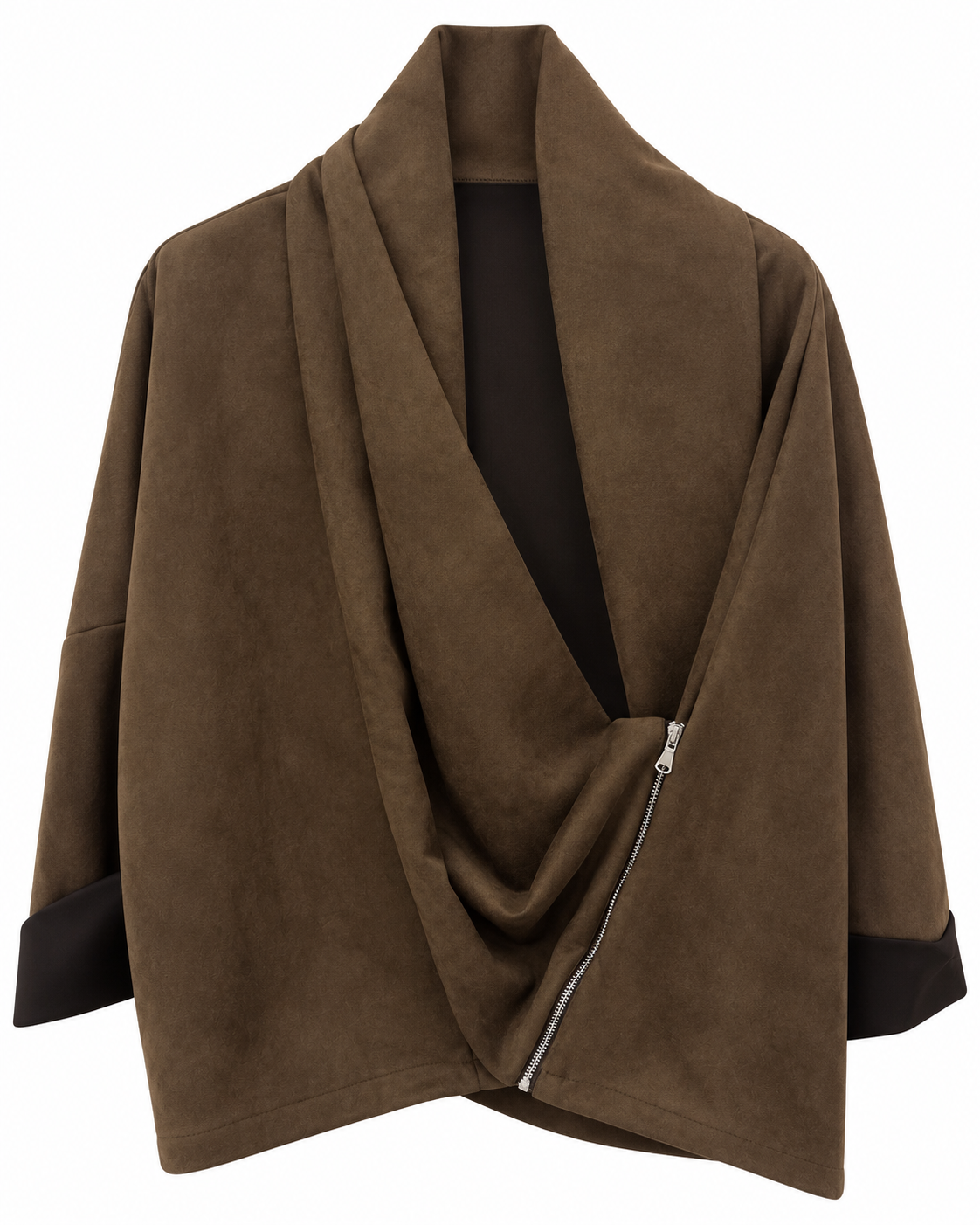 Giacca effetto suede con zip e drappeggio