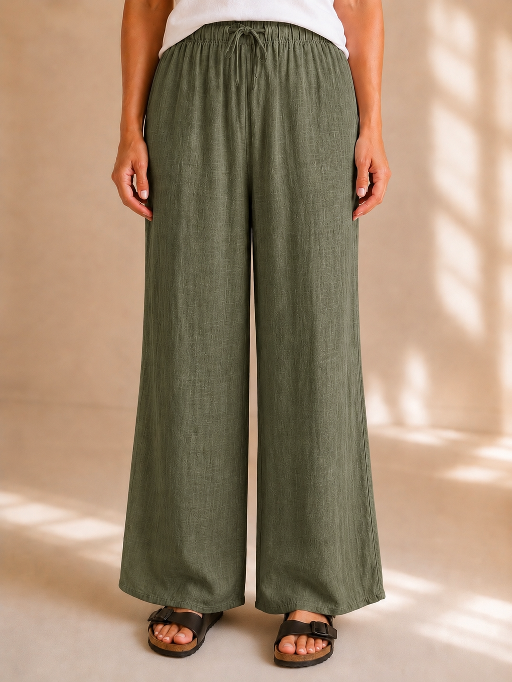 Pantalone palazzo effetto lino