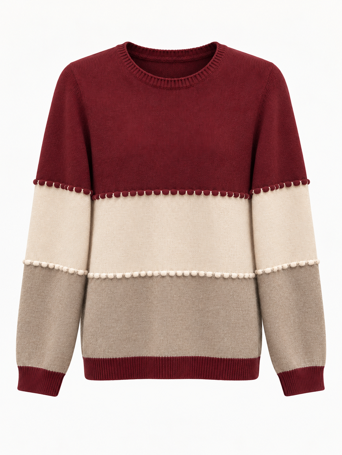 Maglia donna color block con dettagli pompon