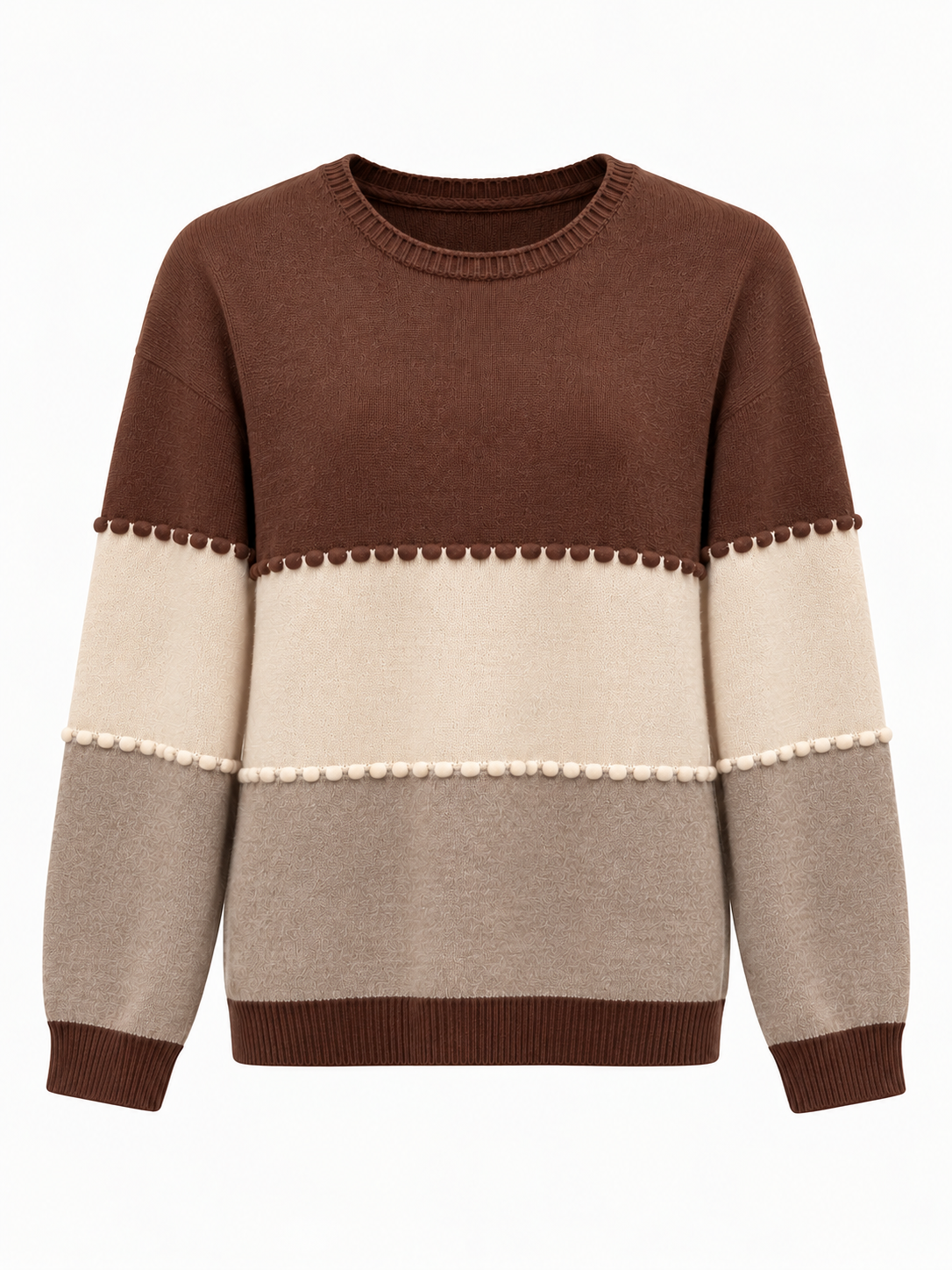 Maglia donna color block con dettagli pompon