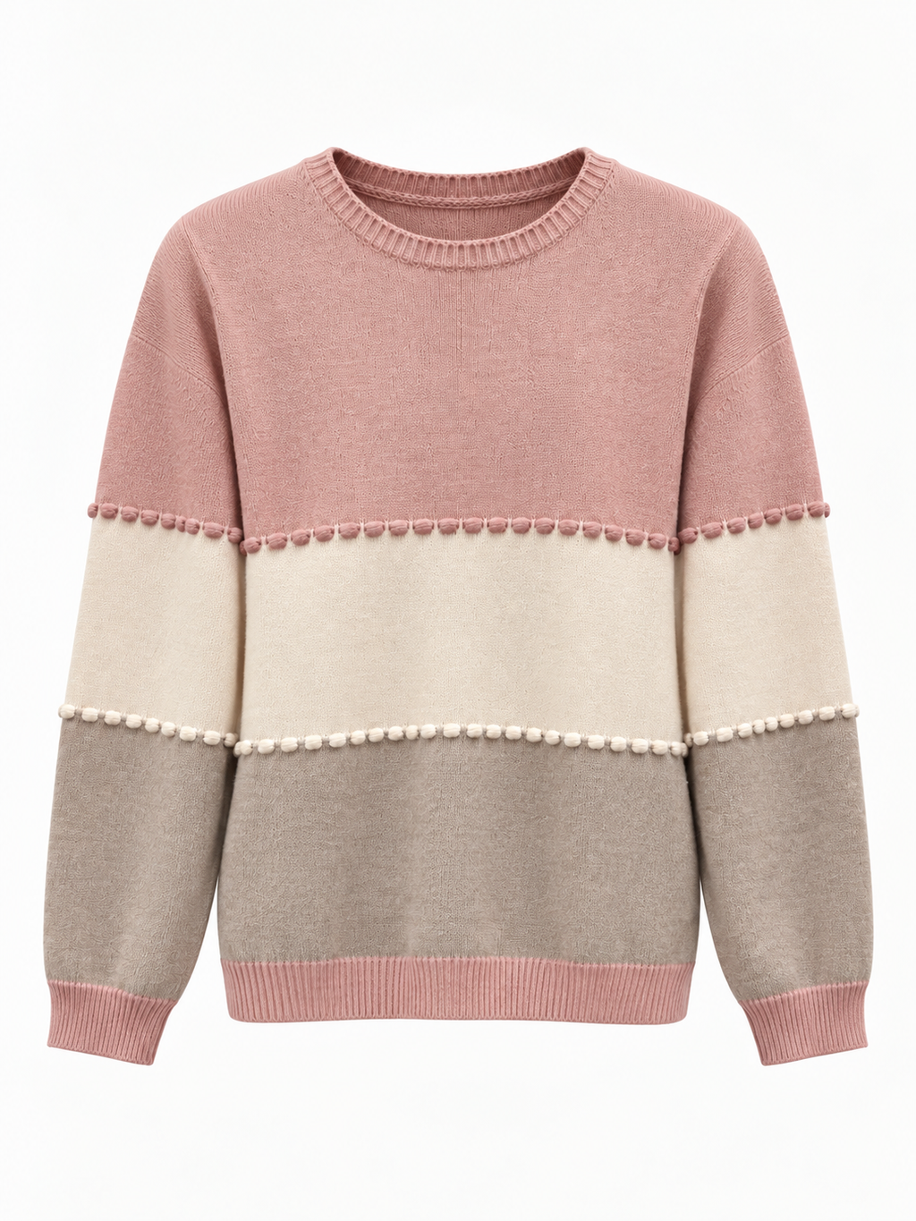 Maglia donna color block con dettagli pompon