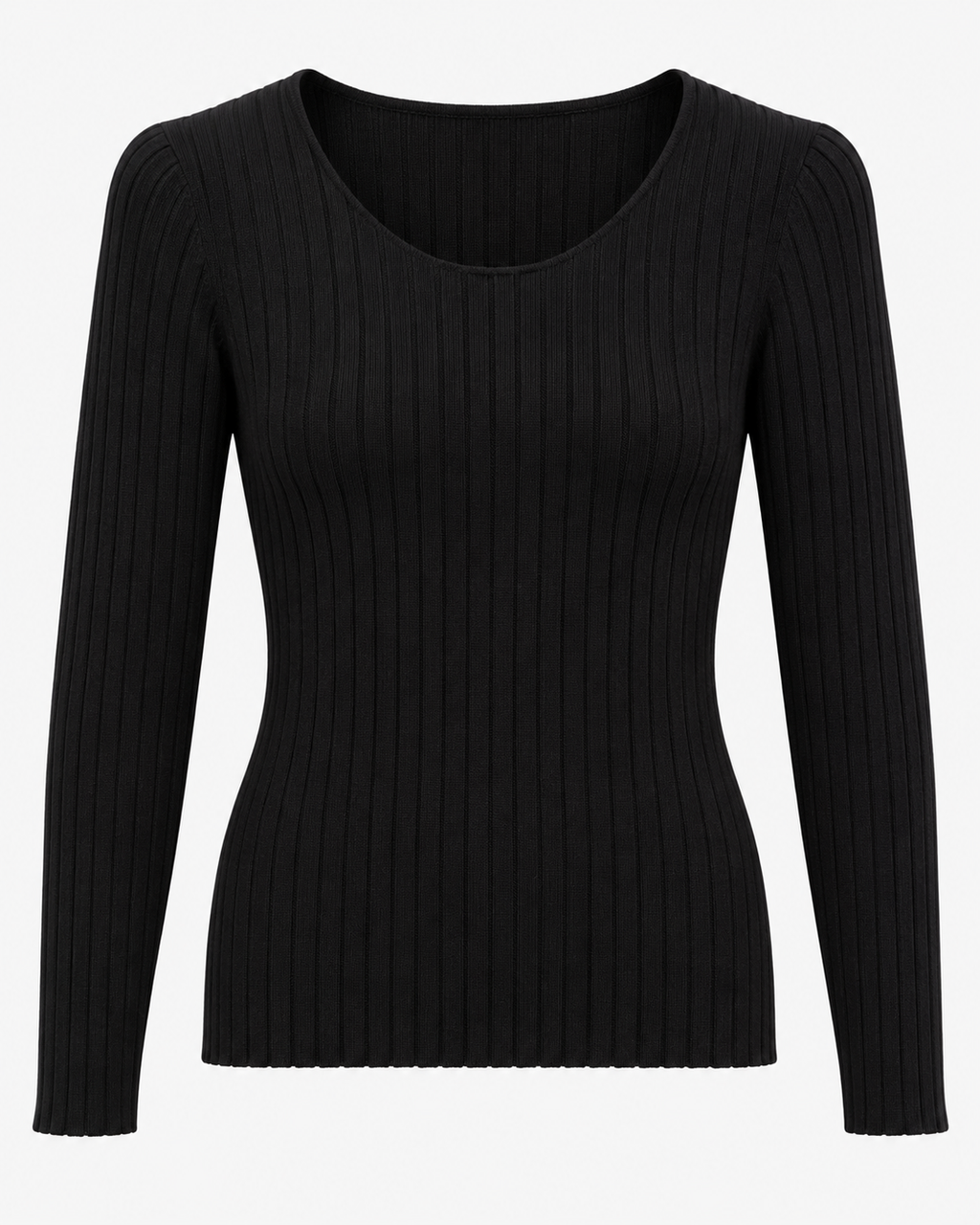 Maglia basic a costine girocollo