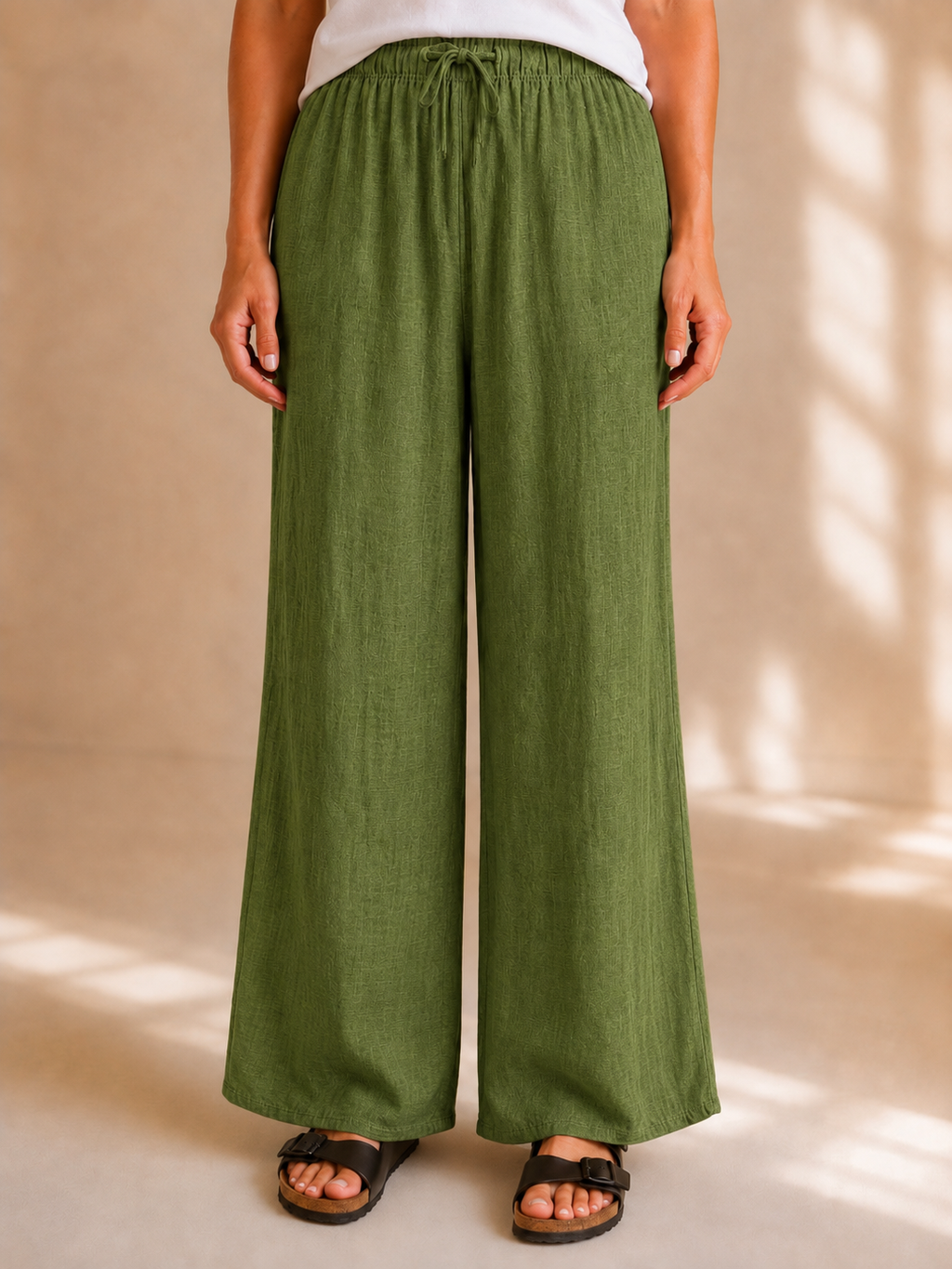 Pantalone palazzo effetto lino