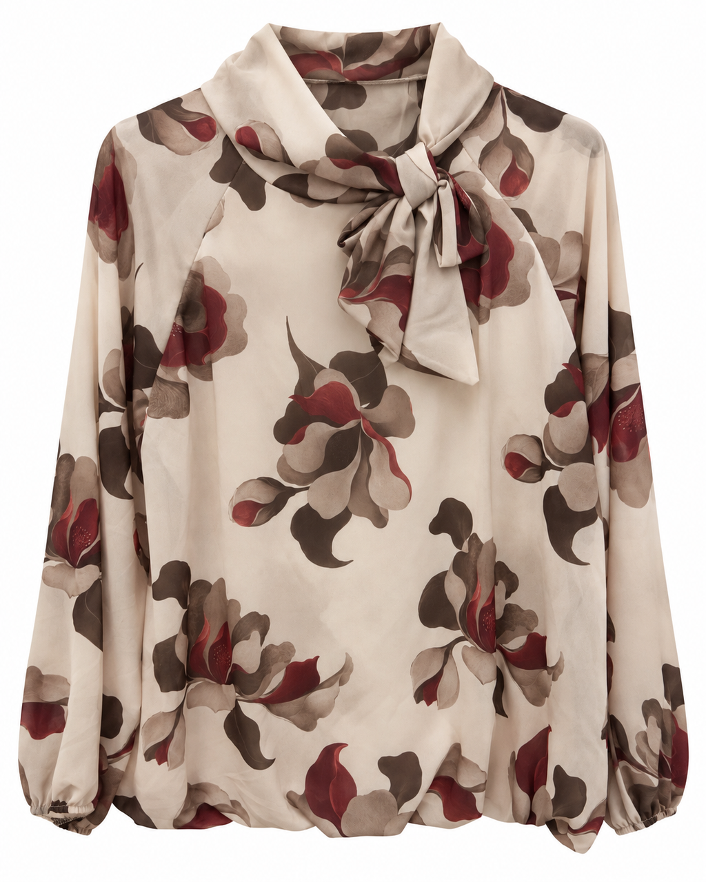 Blusa fantasia floreale con fiocco