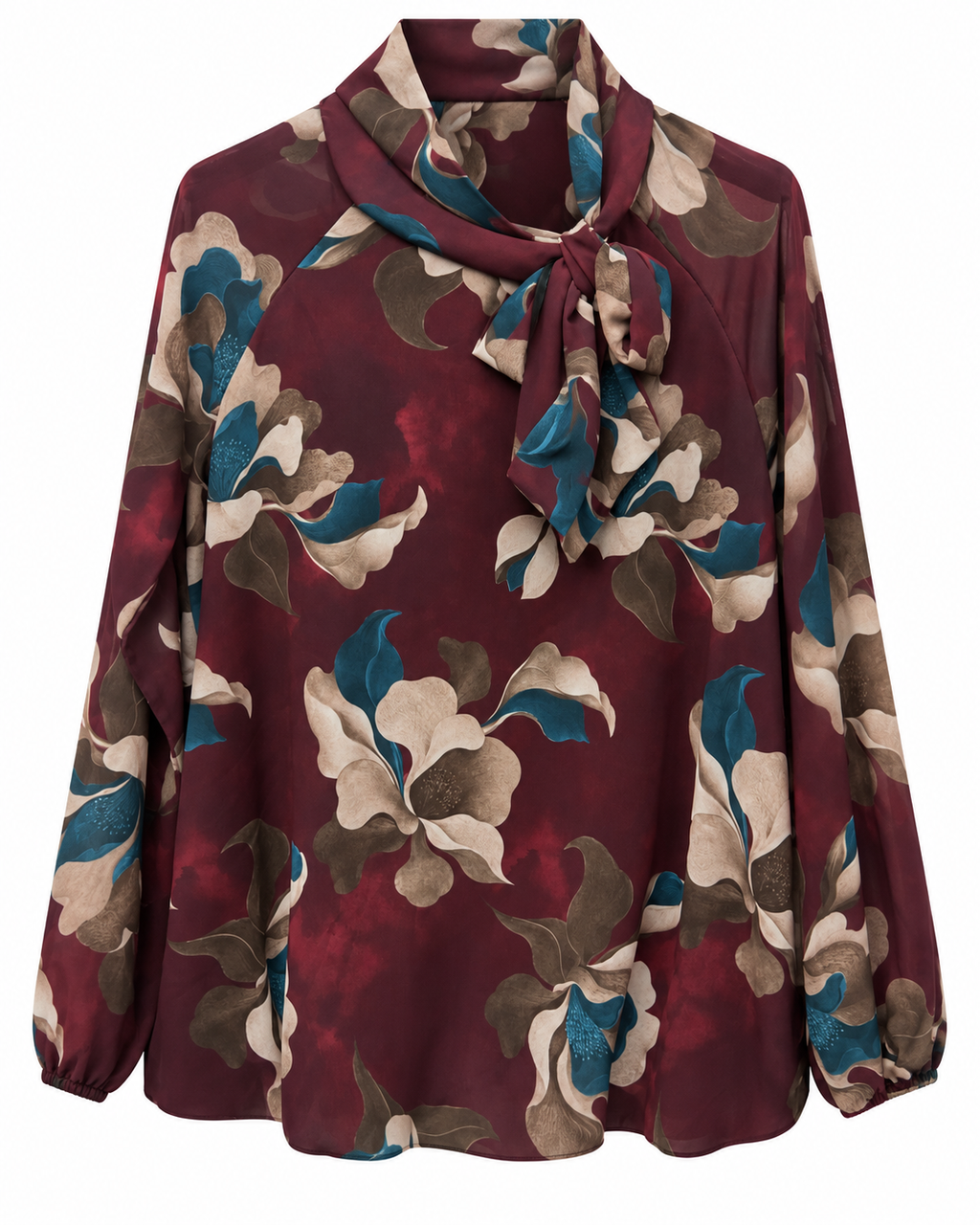Blusa fantasia floreale con fiocco