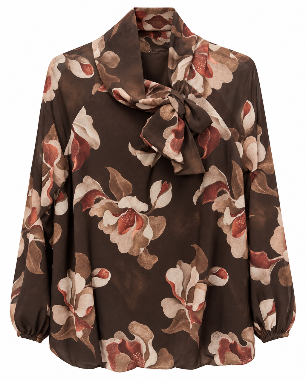 Blusa fantasia floreale con fiocco