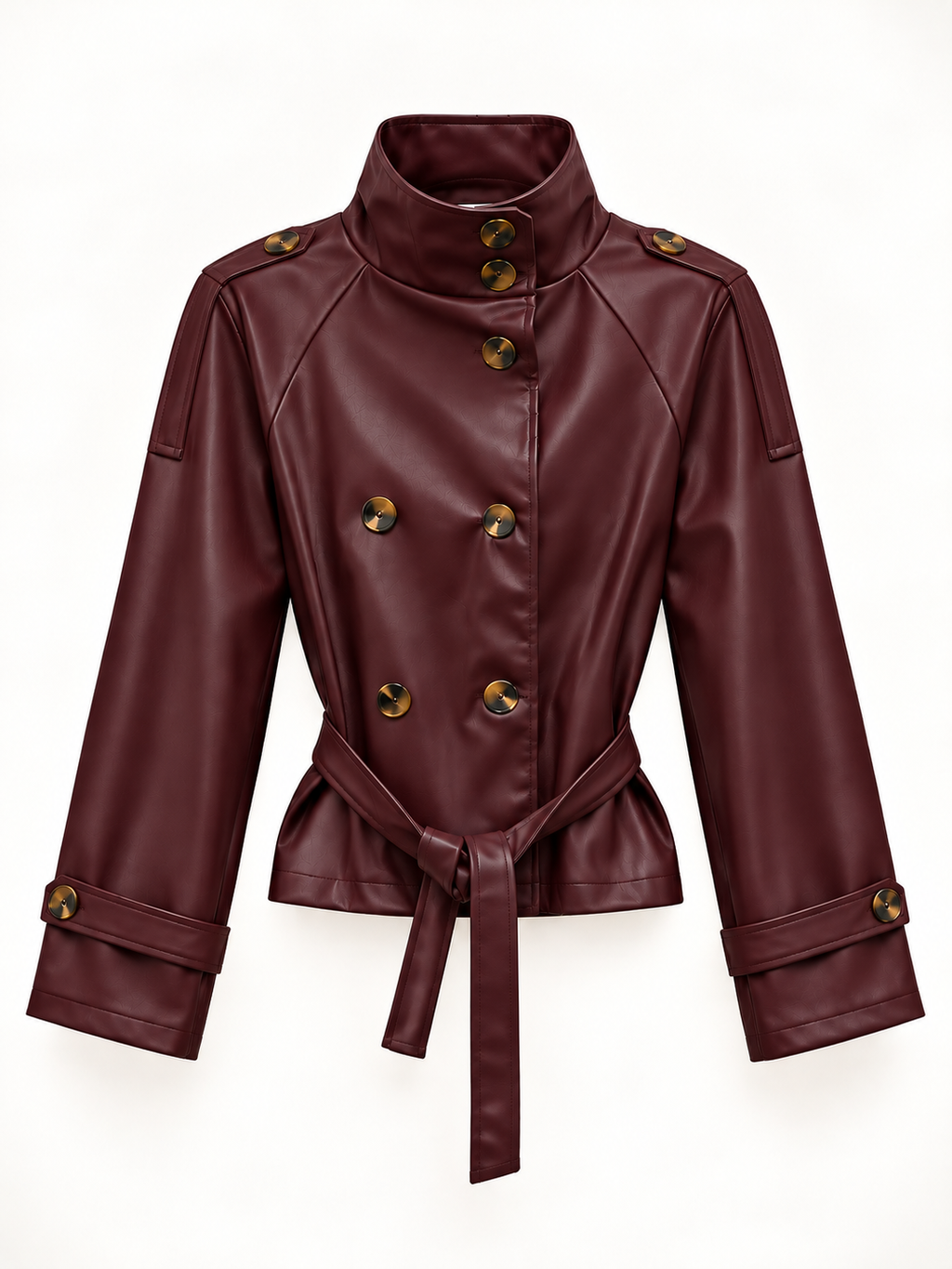 Giacca Donna in Ecopelle con Cintura e Bottoni