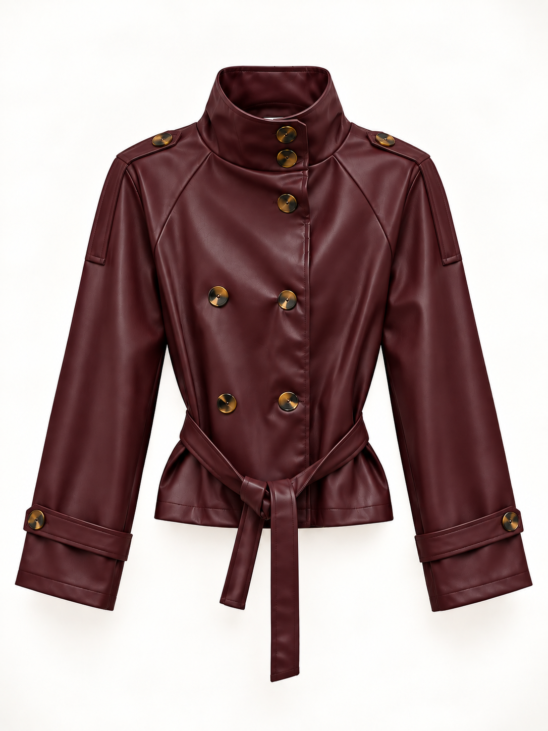 Giacca Donna in Ecopelle con Cintura e Bottoni
