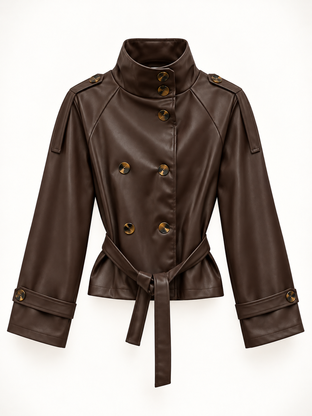 Giacca Donna in Ecopelle con Cintura e Bottoni