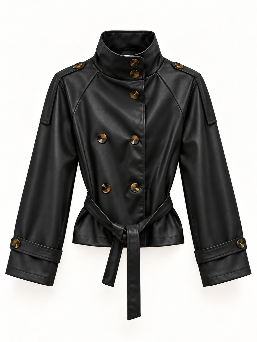 Giacca Donna in Ecopelle con Cintura e Bottoni