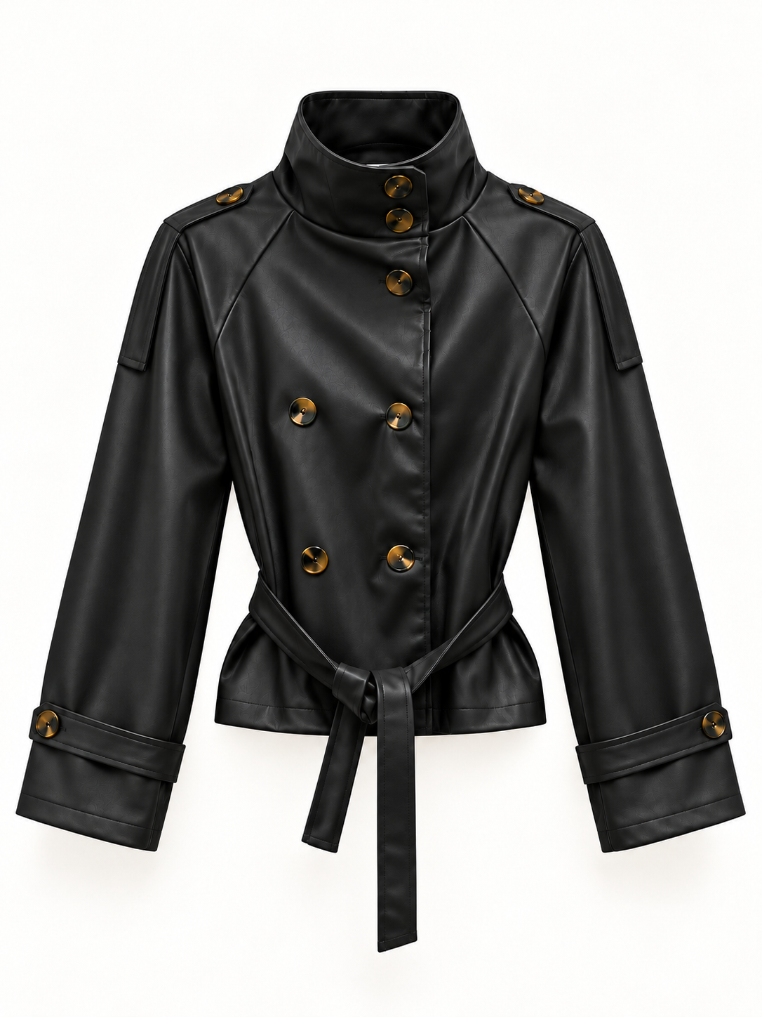 Giacca Donna in Ecopelle con Cintura e Bottoni