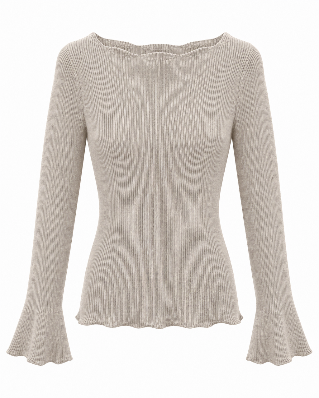 Maglia donna a coste con maniche svasate