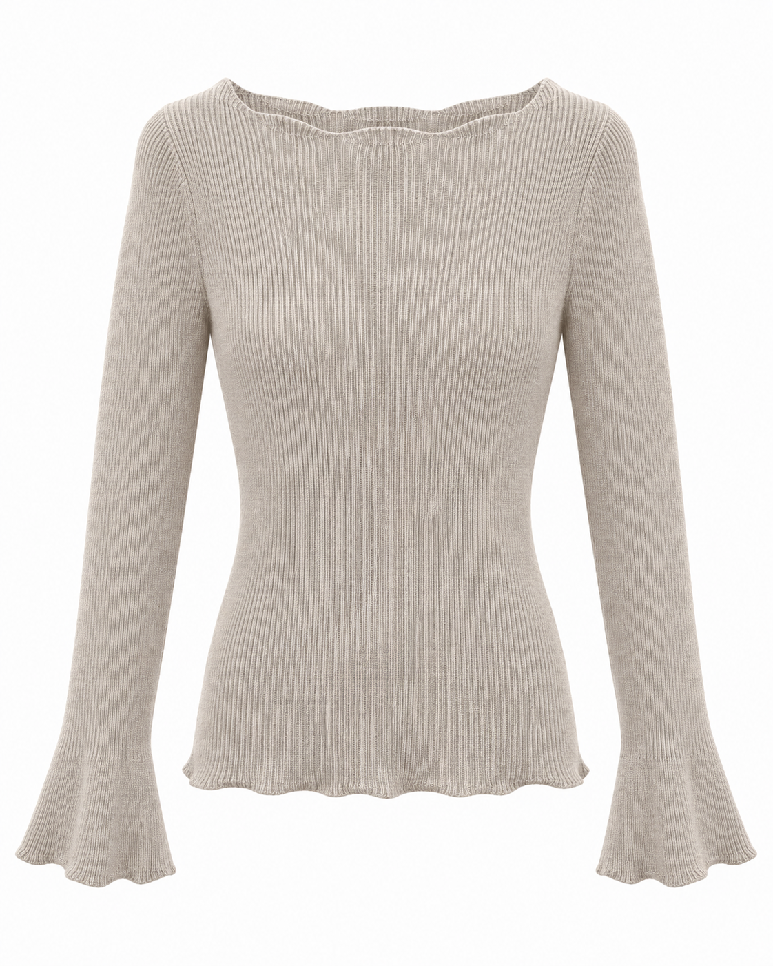 Maglia donna a coste con maniche svasate