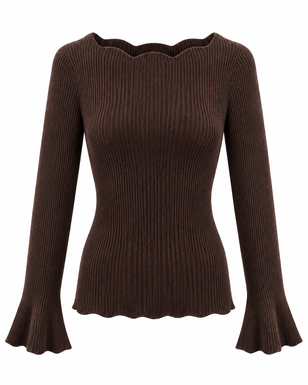 Maglia donna a coste con maniche svasate