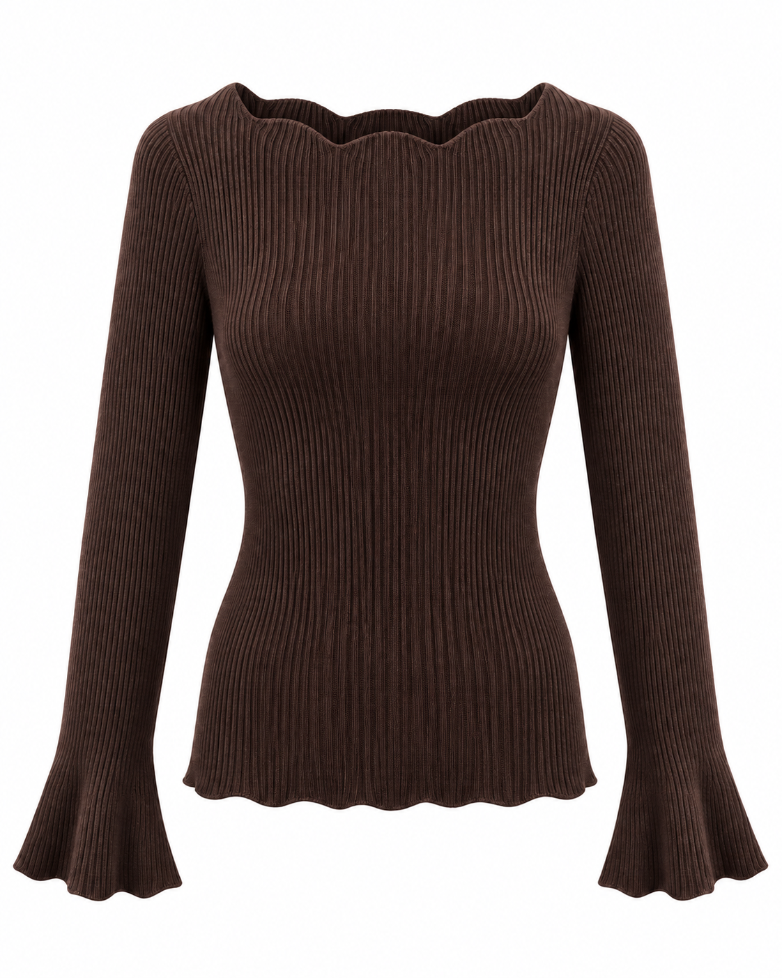 Maglia donna a coste con maniche svasate