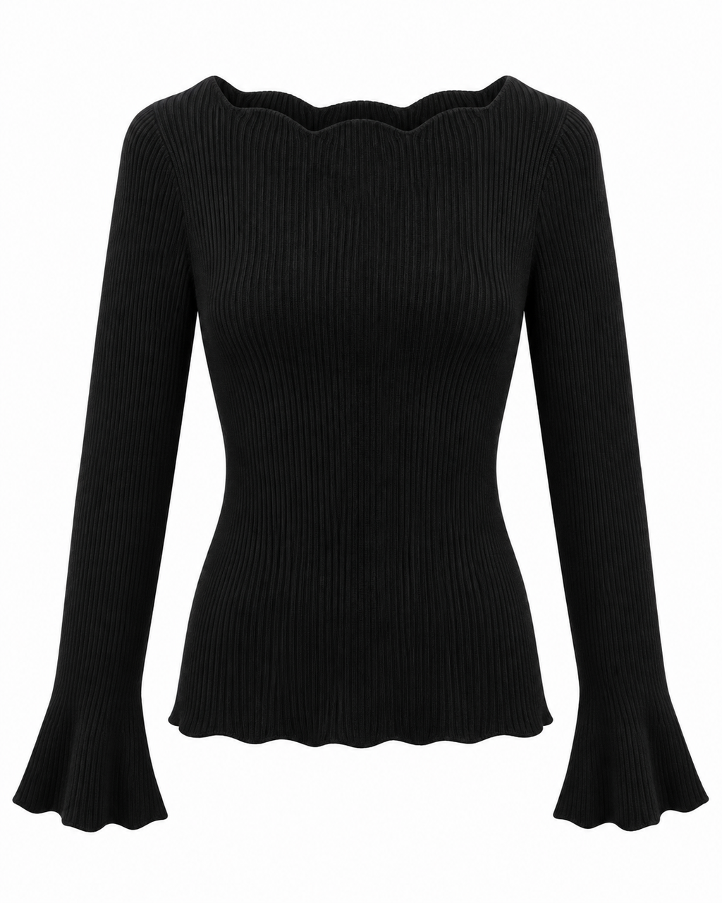 Maglia donna a coste con maniche svasate