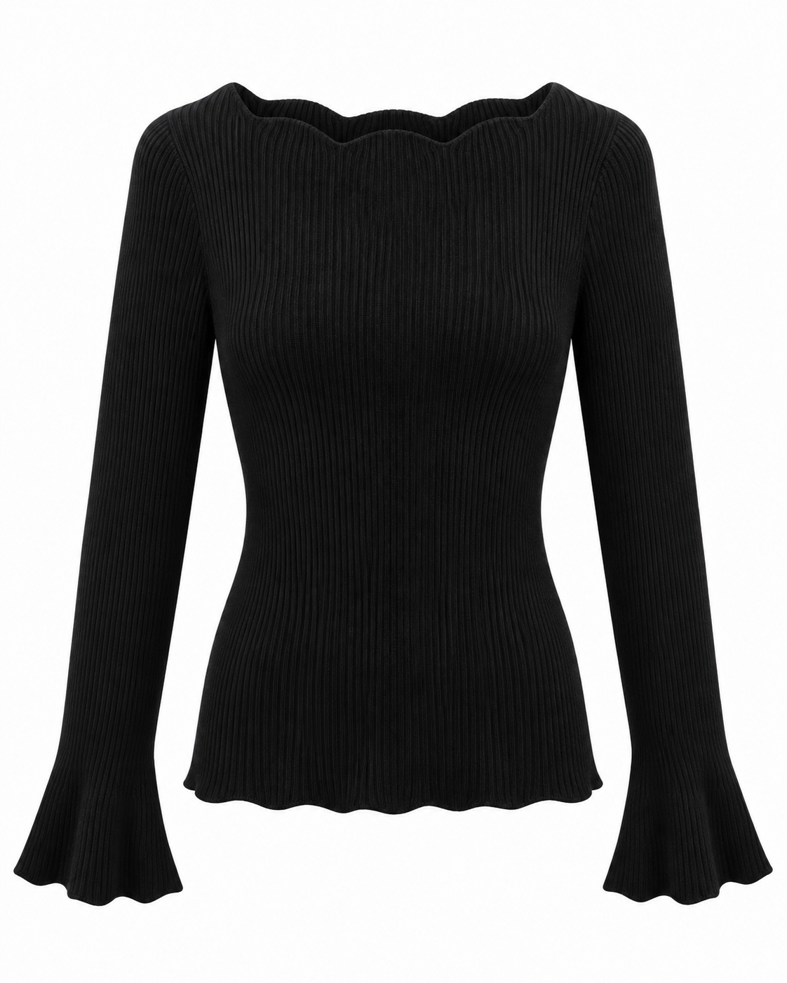 Maglia donna a coste con maniche svasate